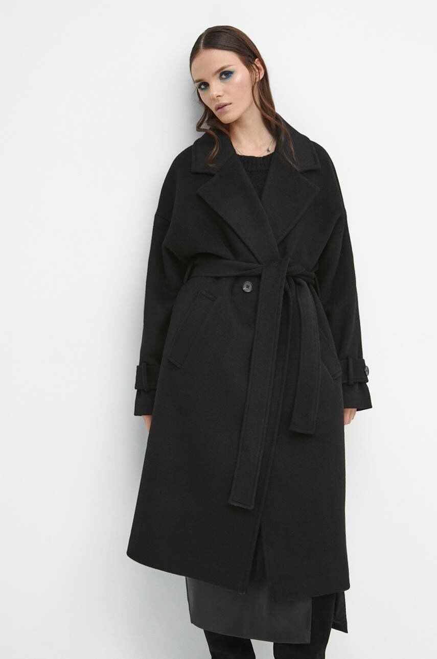Medicine palton de lana culoarea negru, de tranzitie, oversize