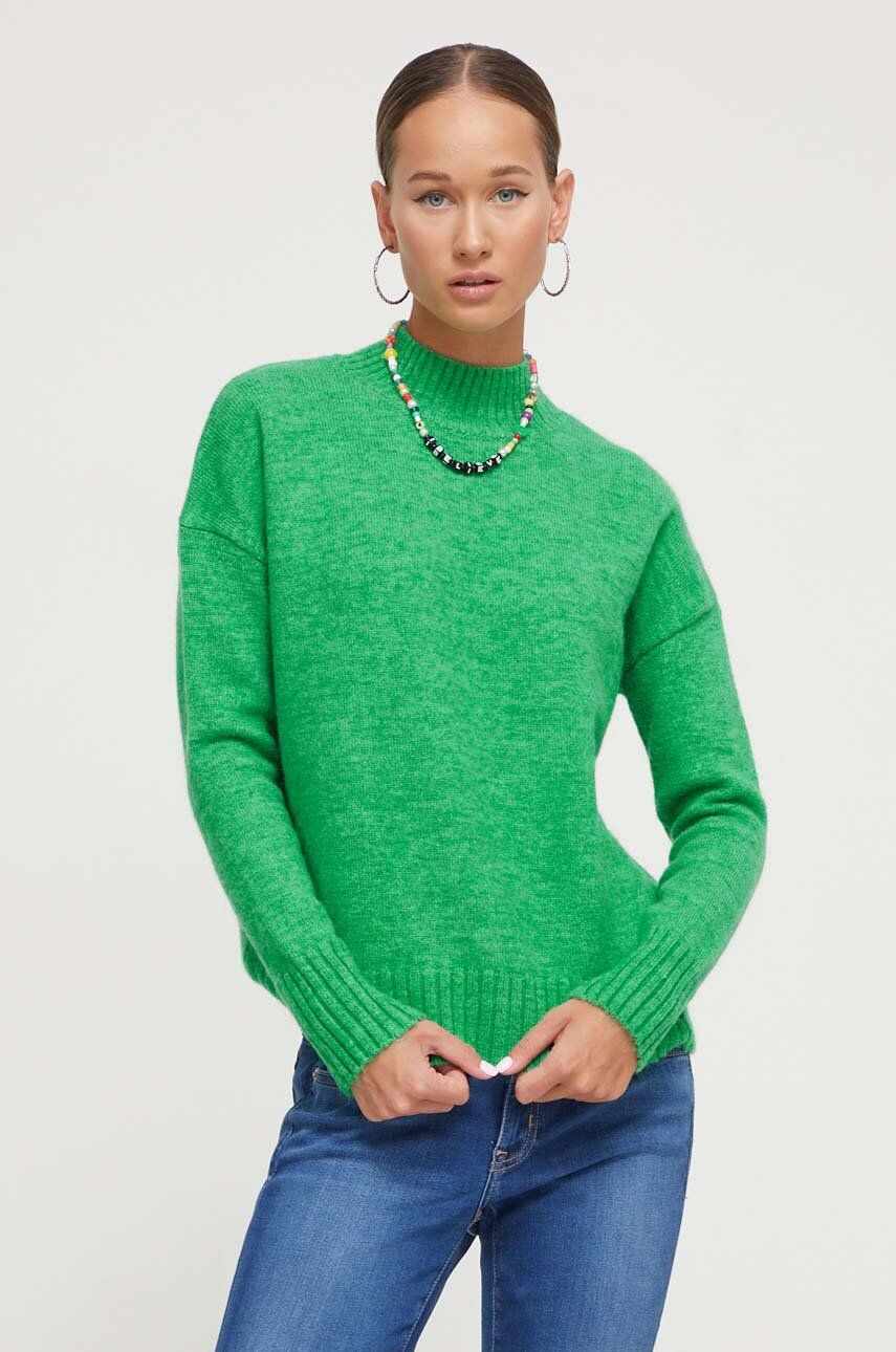 Superdry pulover din amestec de lana femei, culoarea verde, cu turtleneck