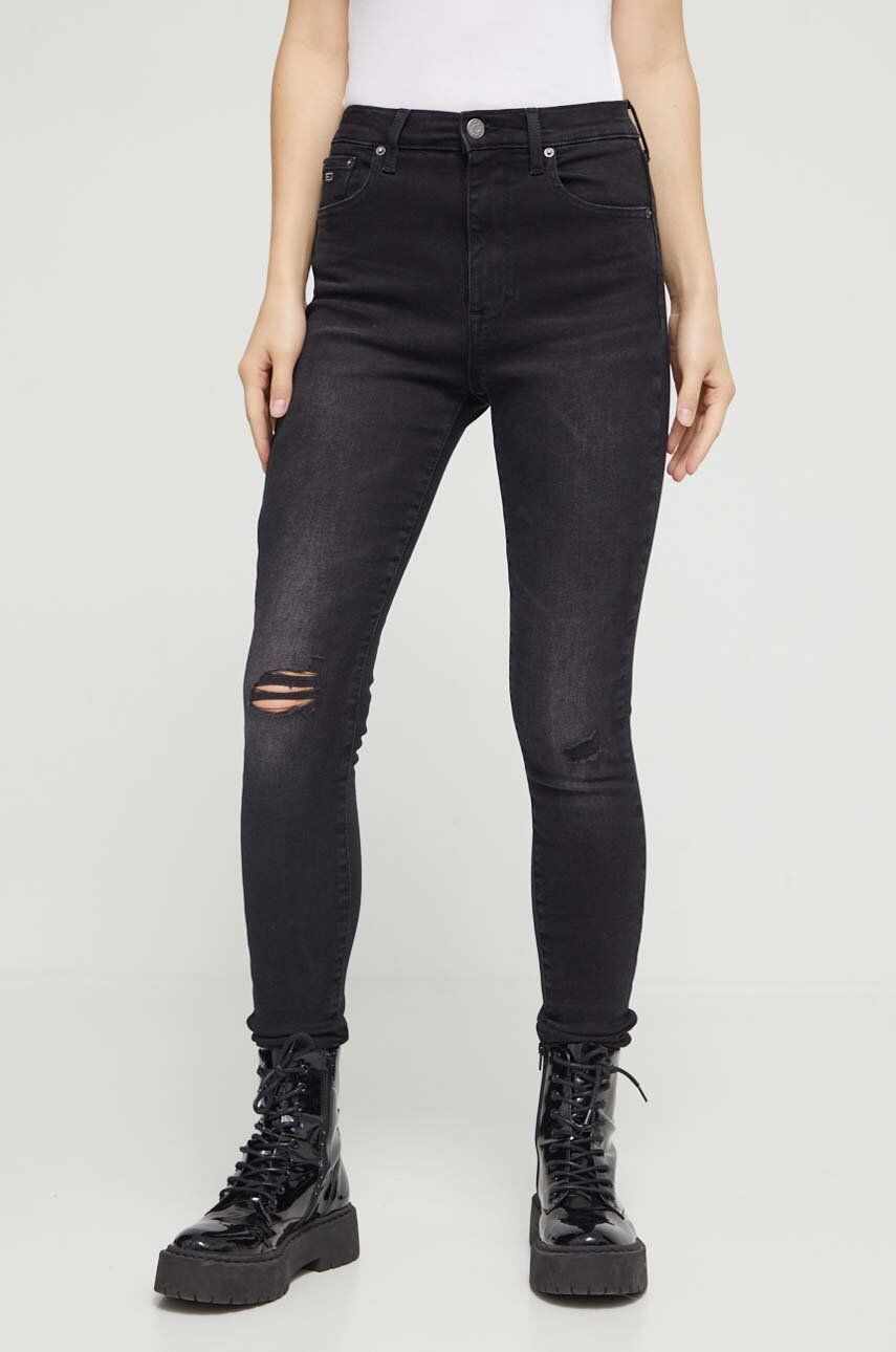 Tommy Jeans jeansi Sylvia femei, culoarea negru