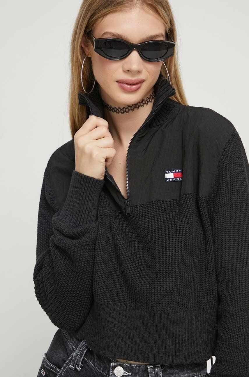 Tommy Jeans pulover femei, culoarea negru, cu turtleneck