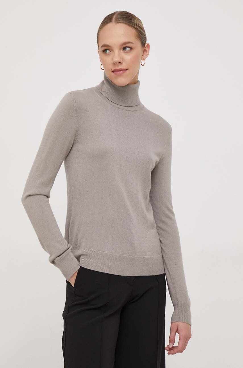 Sisley pulover de lana femei, culoarea bej, light, cu guler