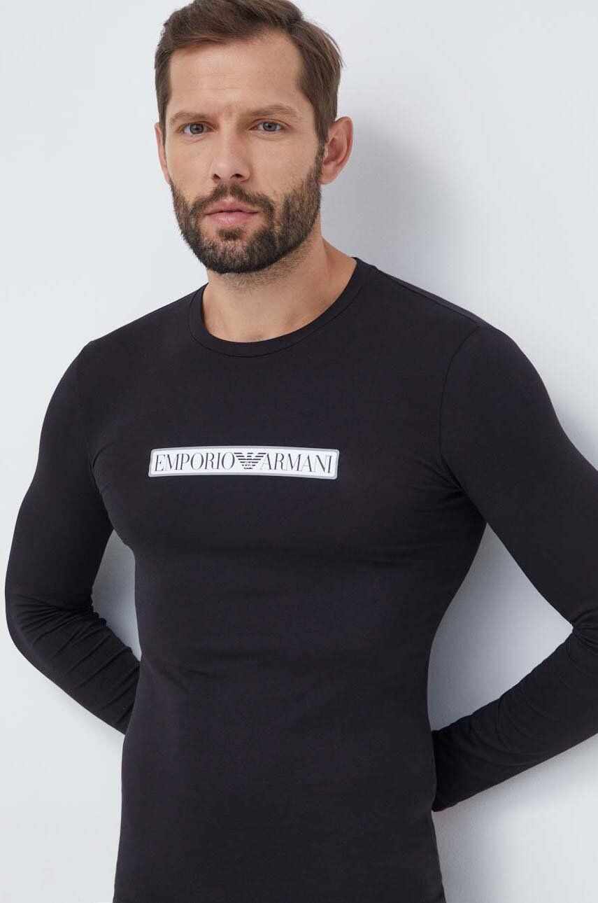 Emporio Armani Underwear longsleeve lounge culoarea negru, cu imprimeu