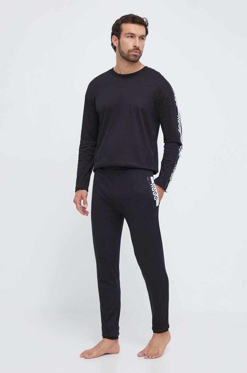 HUGO pijamale de bumbac culoarea negru, cu imprimeu