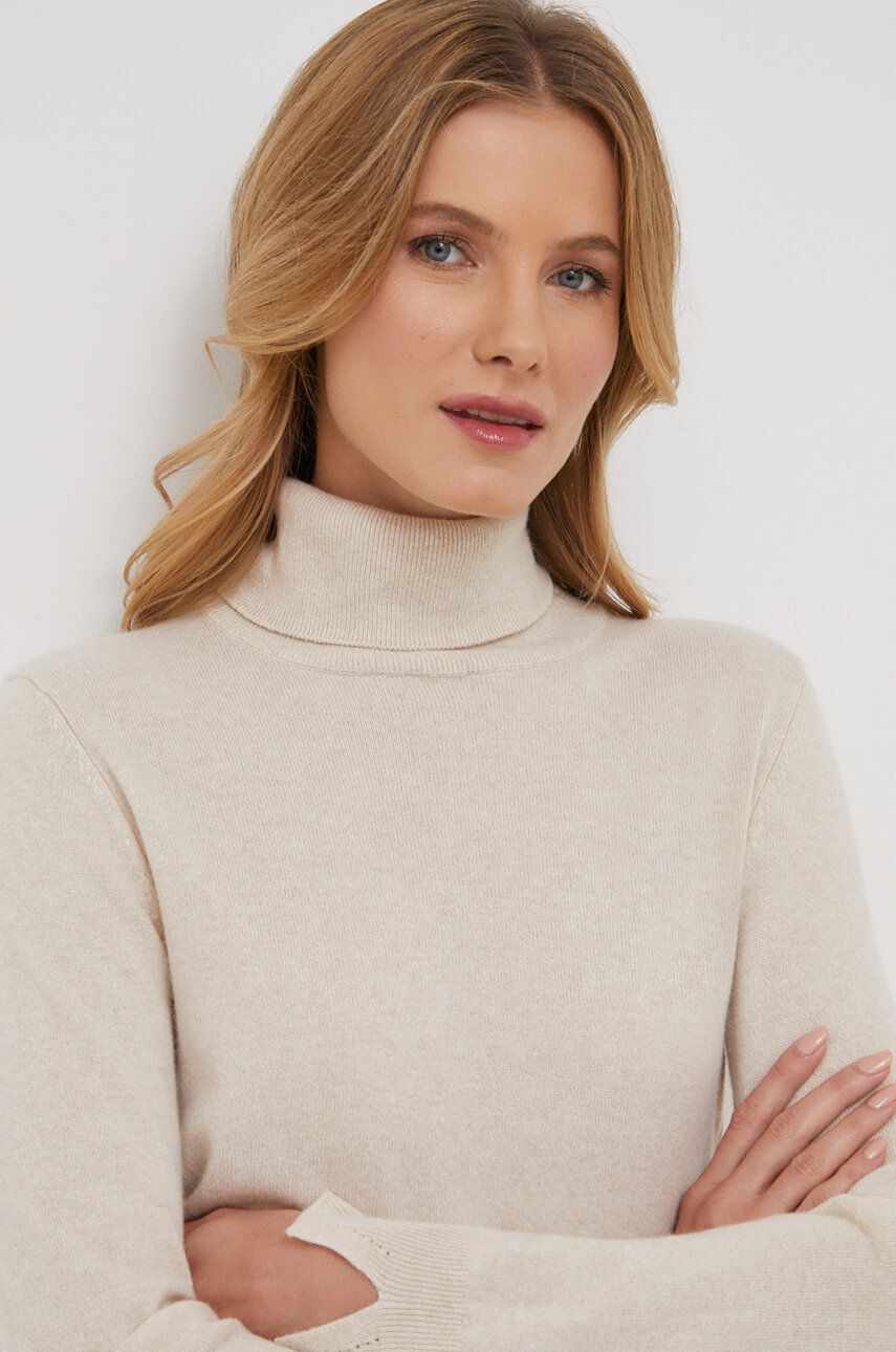 Sisley pulover din amestec de lana femei, culoarea bej, light, cu guler