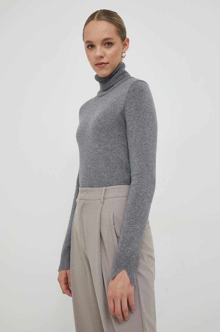 Sisley pulover din amestec de lana femei, culoarea gri, light, cu guler