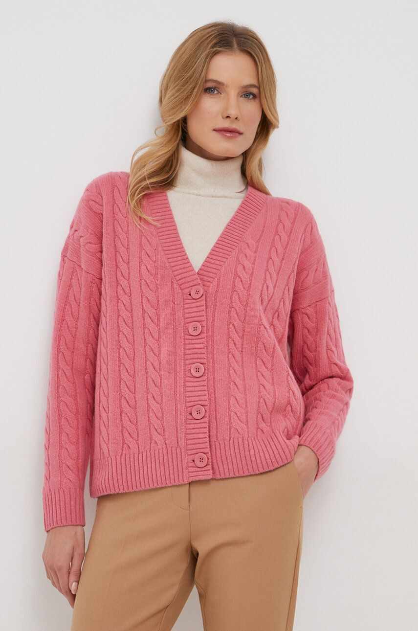 United Colors of Benetton cardigan din lana culoarea roz, călduros