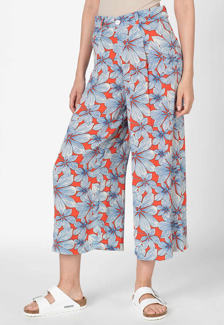 Pantaloni culotte cu talie inalta si model floral
