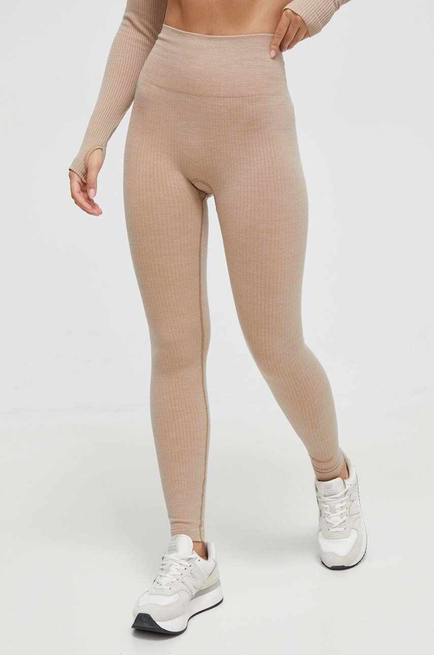 Casall leggins de antrenament Wool Rib culoarea bej, neted