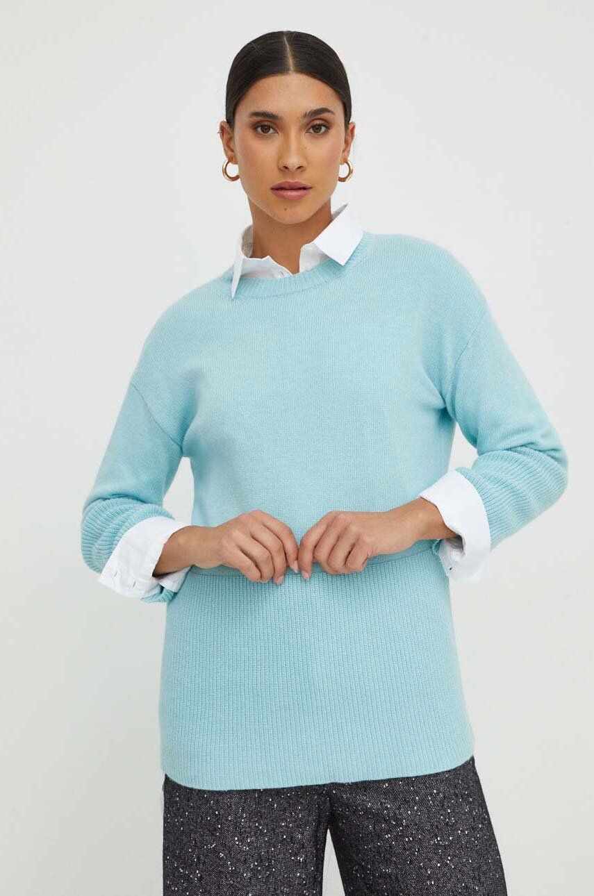 Marella pulover din amestec de lana femei, culoarea turcoaz, light