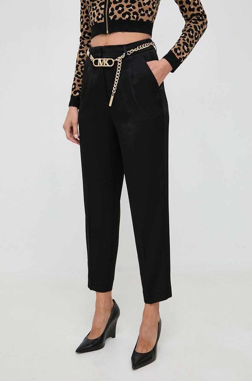 MICHAEL Michael Kors pantaloni femei, culoarea negru, fason tigareta, high waist