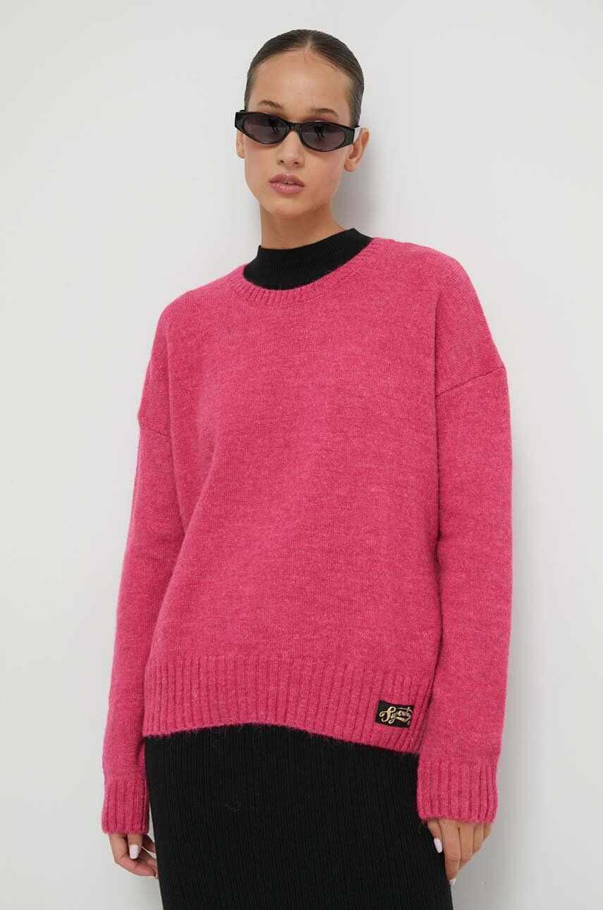 Superdry pulover din amestec de lana femei, culoarea roz, light