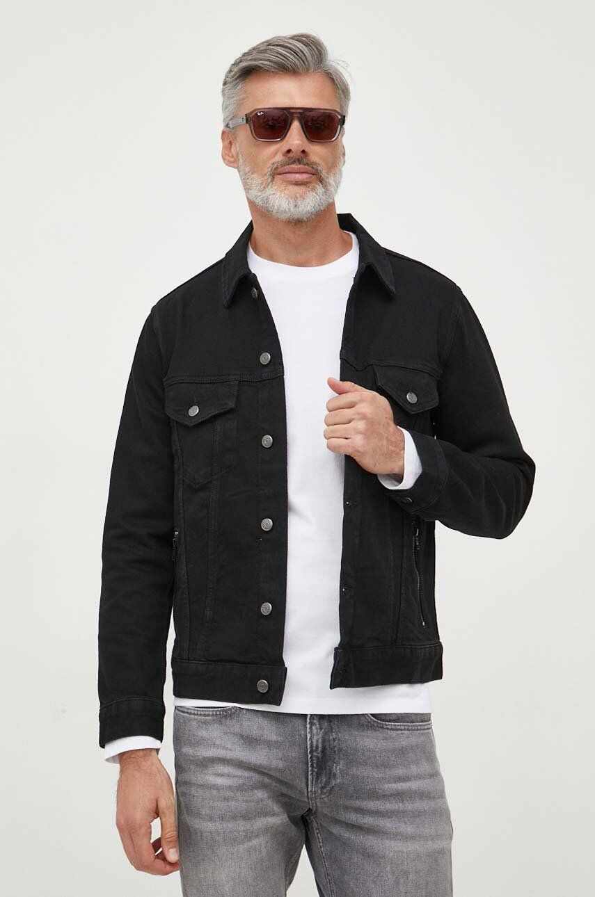 Sisley geaca jeans barbati, culoarea negru, de tranzitie