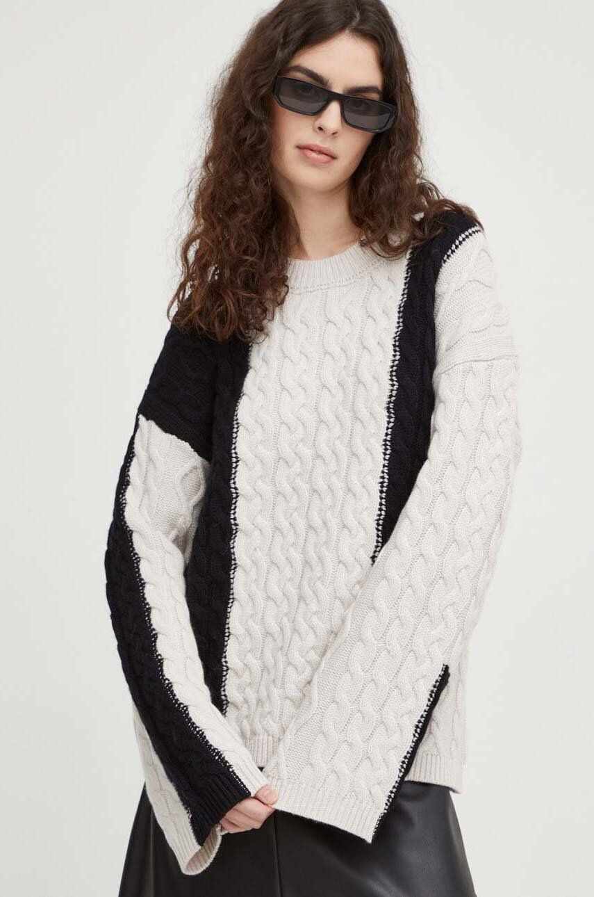 Herskind pulover de lana femei, culoarea bej, călduros, cu turtleneck