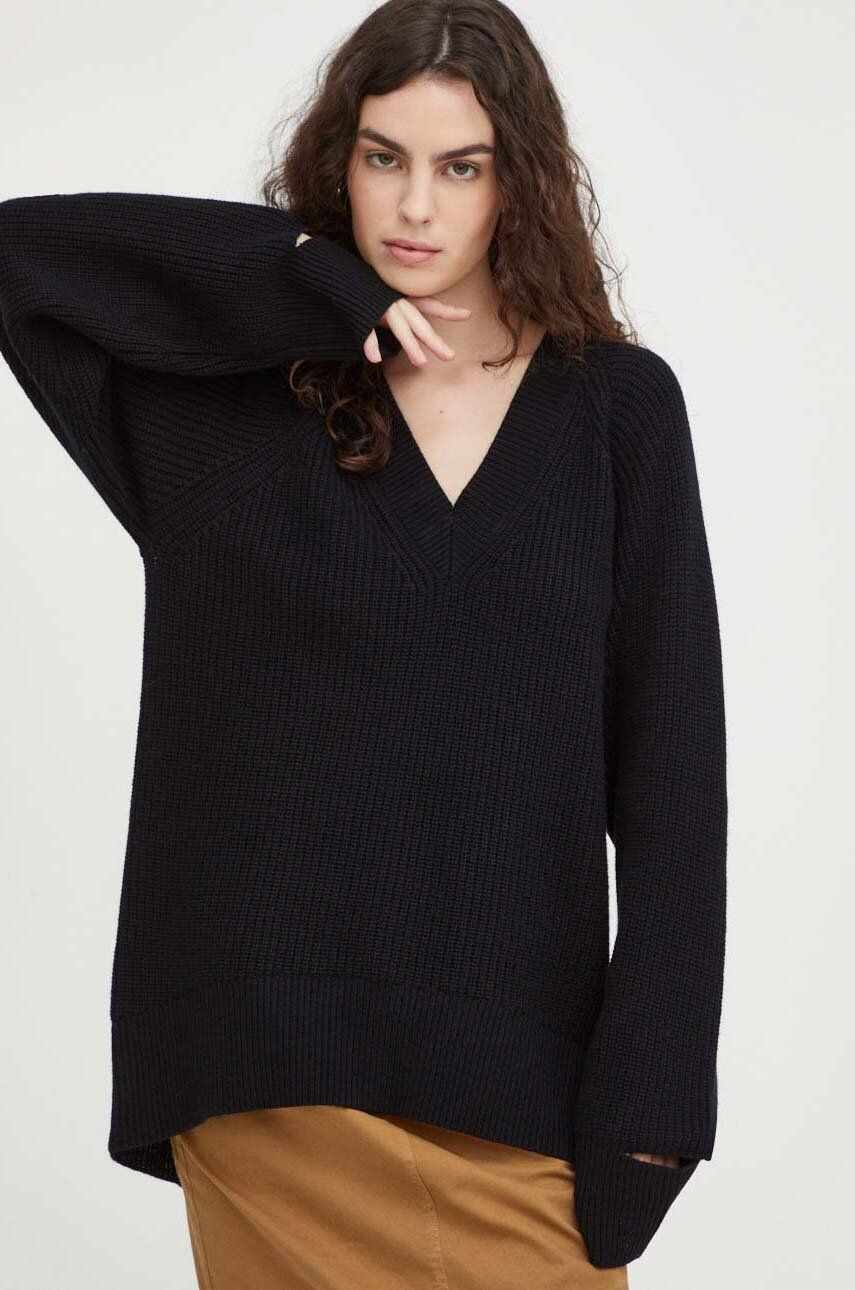 Herskind pulover de lana femei, culoarea negru
