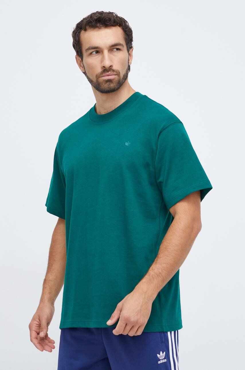 adidas Originals tricou din bumbac barbati, culoarea verde, neted