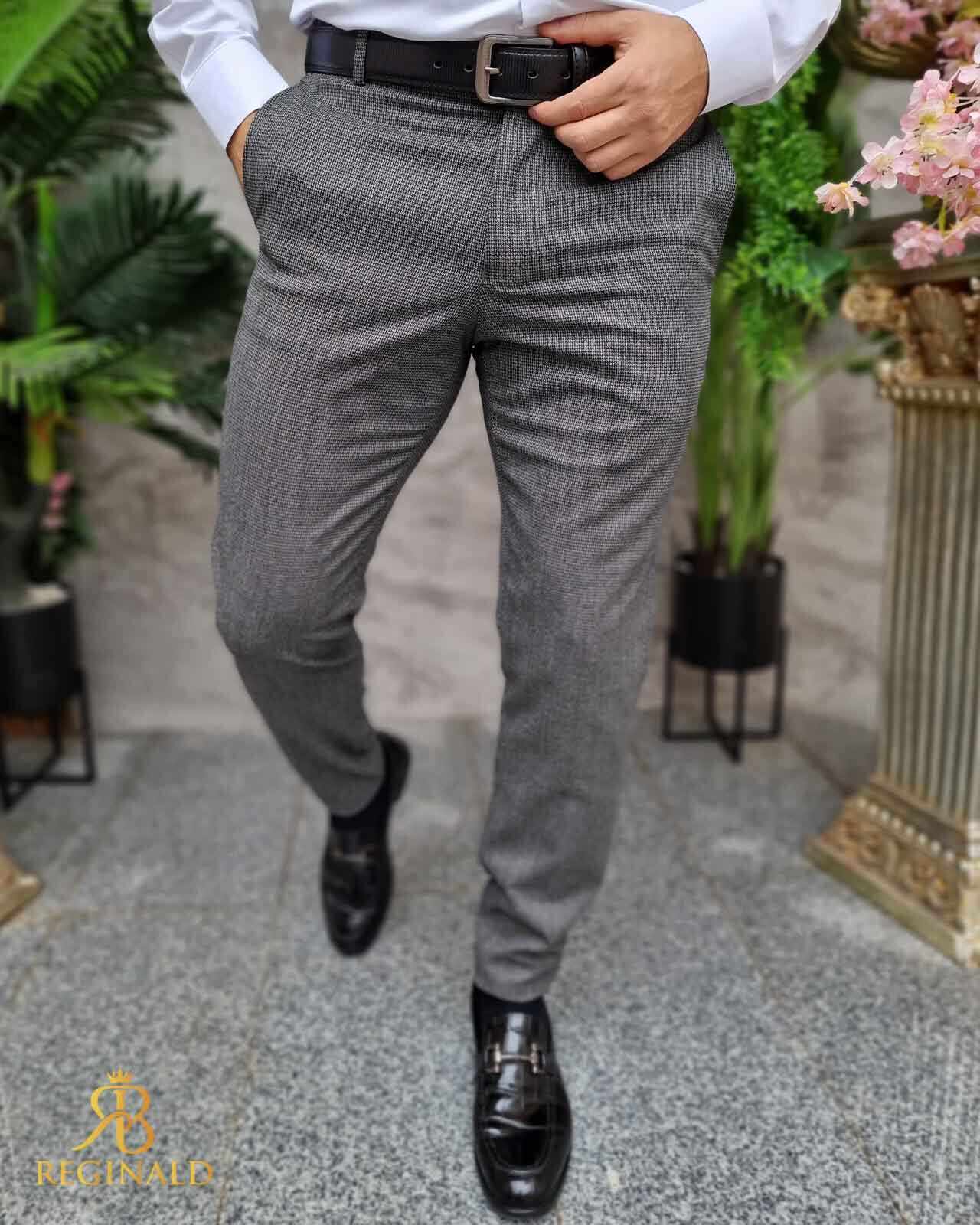 Pantaloni eleganti gri, cu textura, croiala conica- PN786