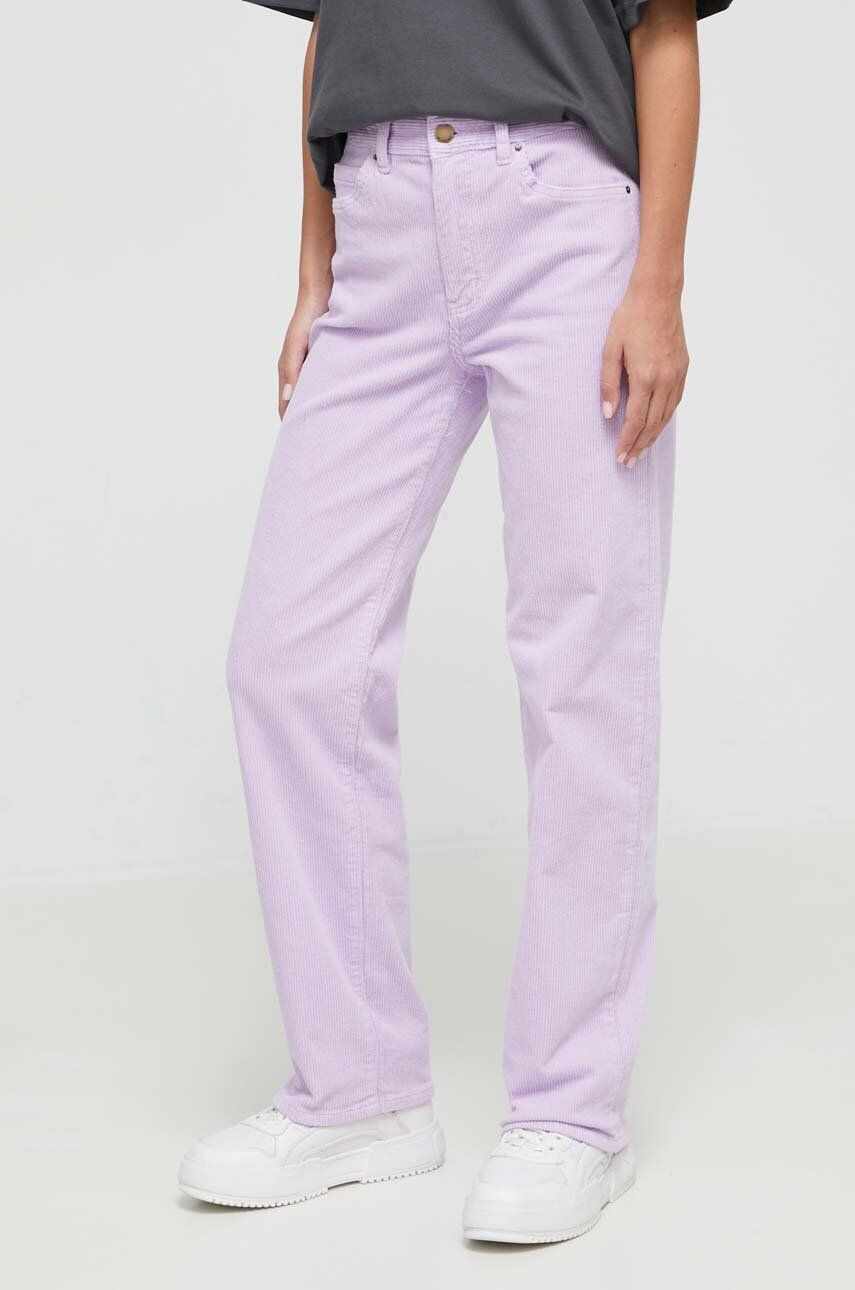 Billabong pantaloni de catifea cord culoarea violet, drept, high waist
