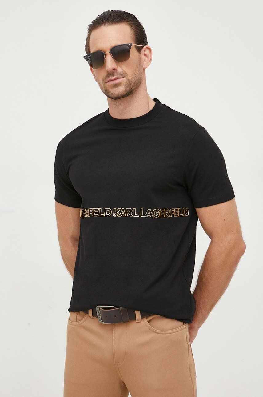 Karl Lagerfeld tricou barbati, culoarea negru, cu imprimeu