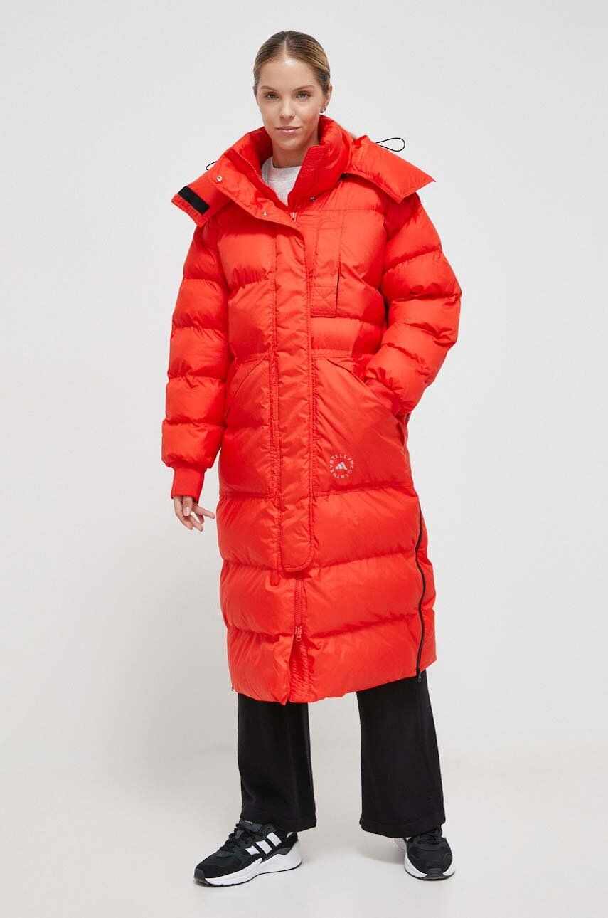 adidas by Stella McCartney geaca femei, culoarea rosu, de iarna, oversize