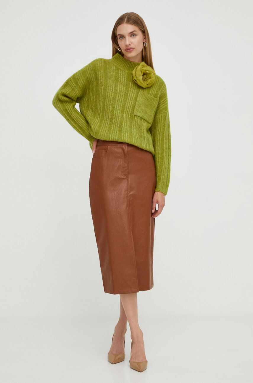 Custommade pulover de lana femei, culoarea verde, călduros, cu turtleneck