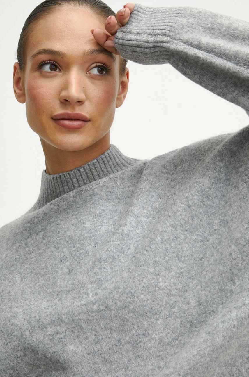 Medicine pulover din amestec de lana femei, culoarea gri, călduros, cu turtleneck