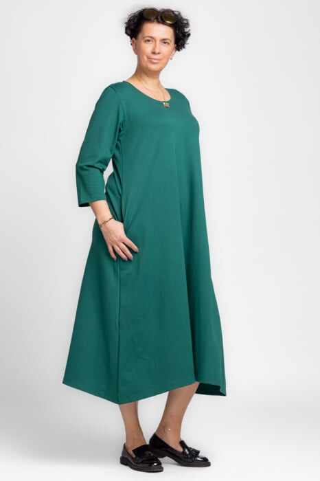 Rochie lunga A-line din tricot de bumbac verde