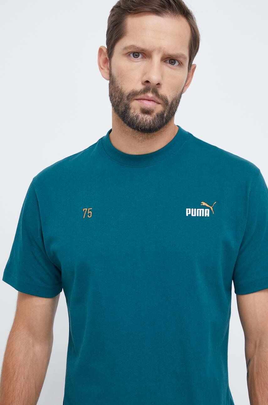 Puma tricou din bumbac barbati, culoarea verde, cu imprimeu