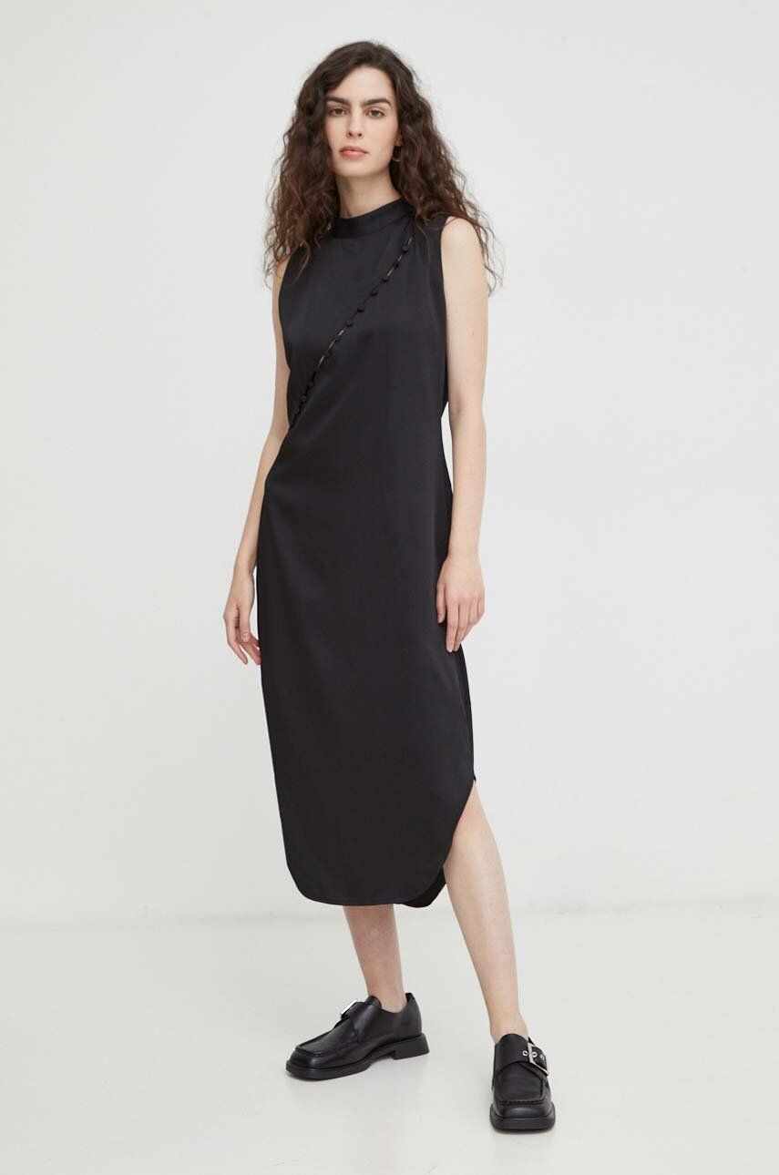Bruuns Bazaar rochie culoarea negru, midi, drept