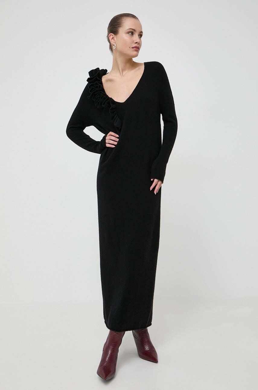 Liviana Conti rochie din lana culoarea negru, maxi, drept