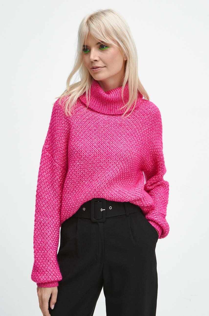 Medicine pulover femei, culoarea roz, călduros, cu guler