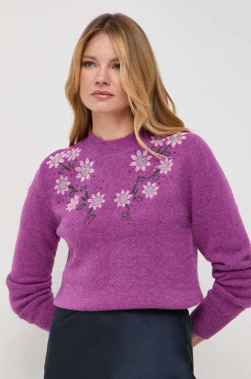 Silvian Heach pulover din amestec de lana femei, culoarea violet, cu turtleneck