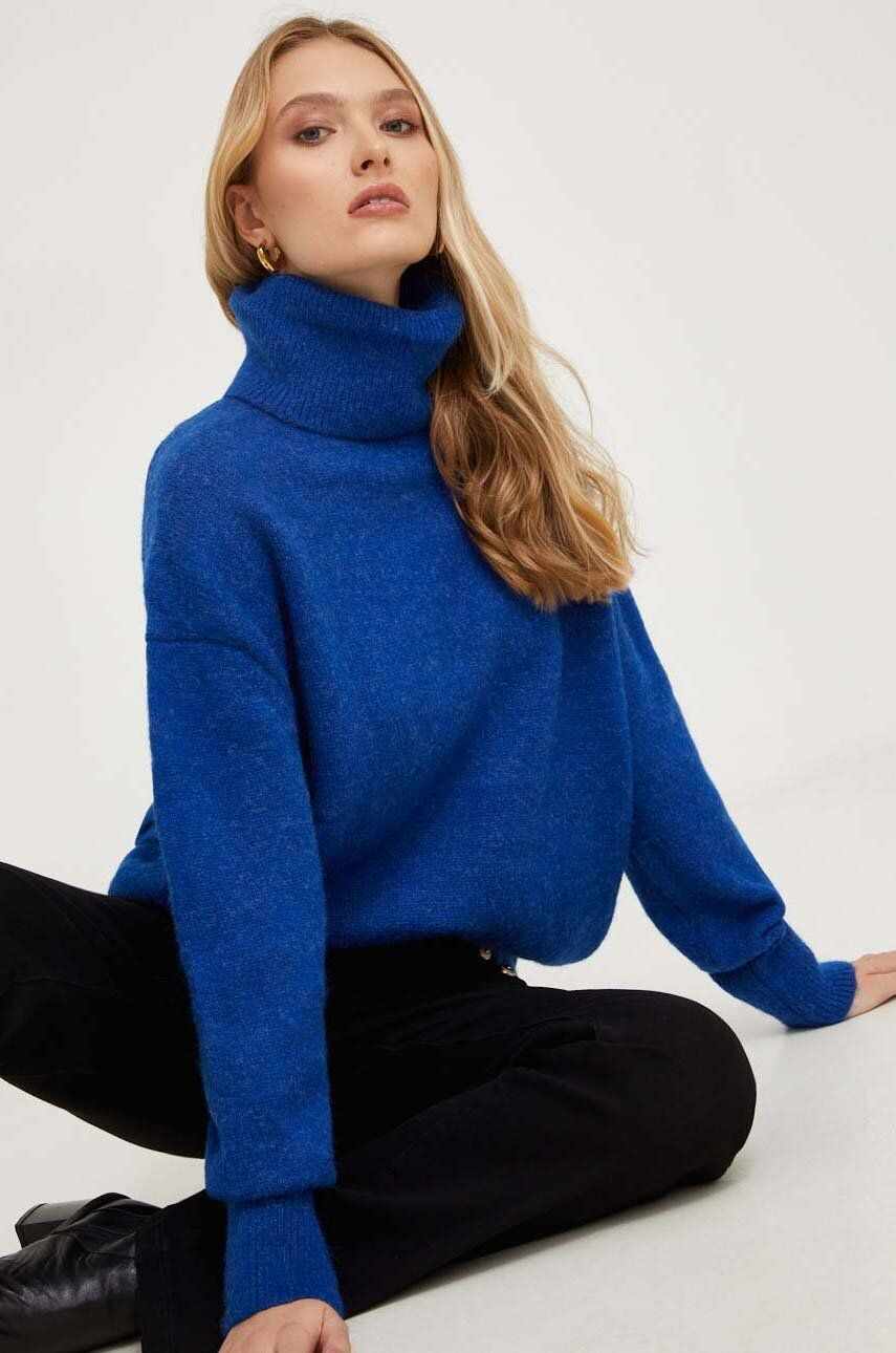 Answear Lab pulover de lana culoarea albastru marin, light, cu guler