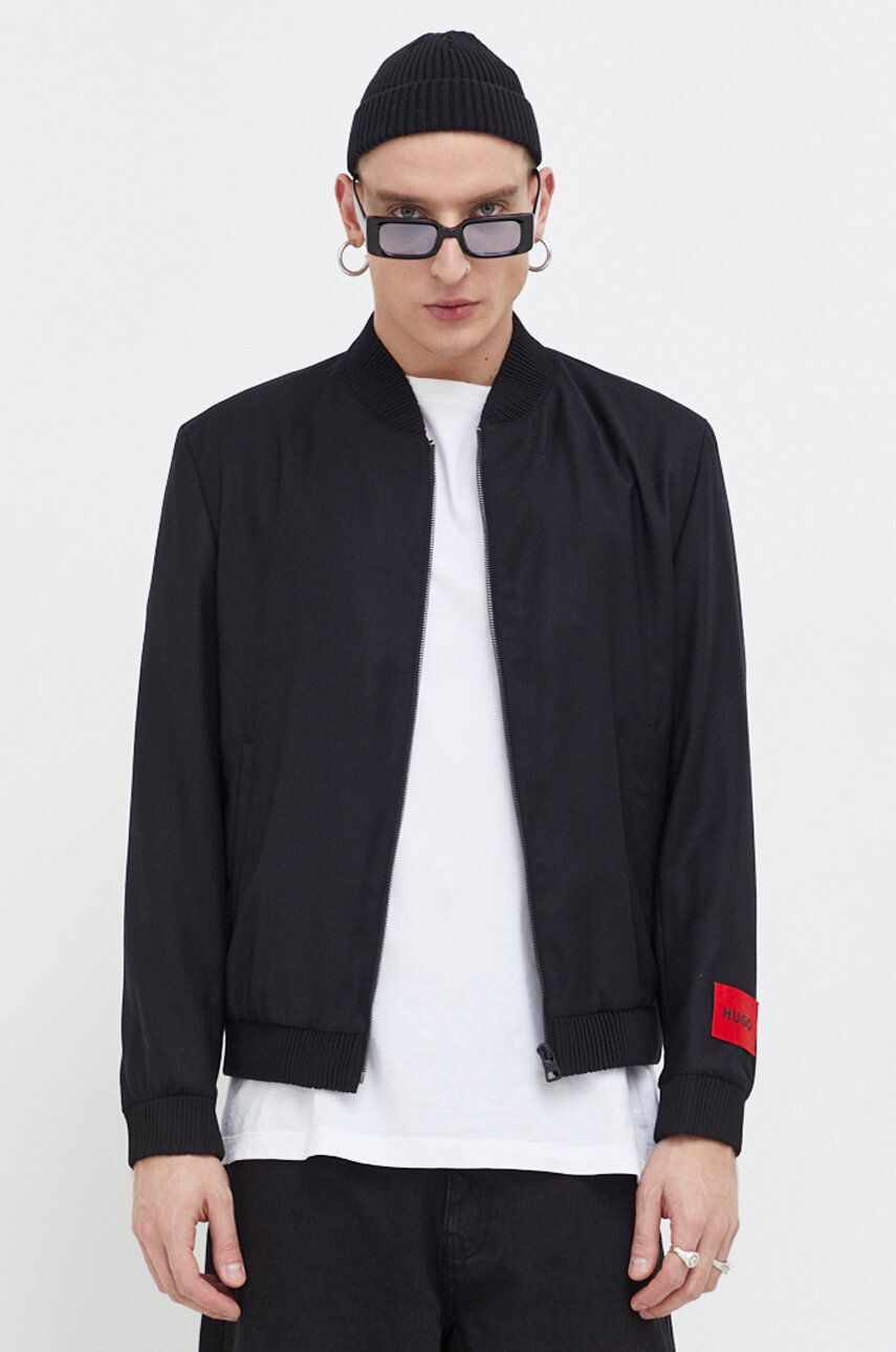 HUGO jacheta bomber din lana culoarea negru, de tranzitie
