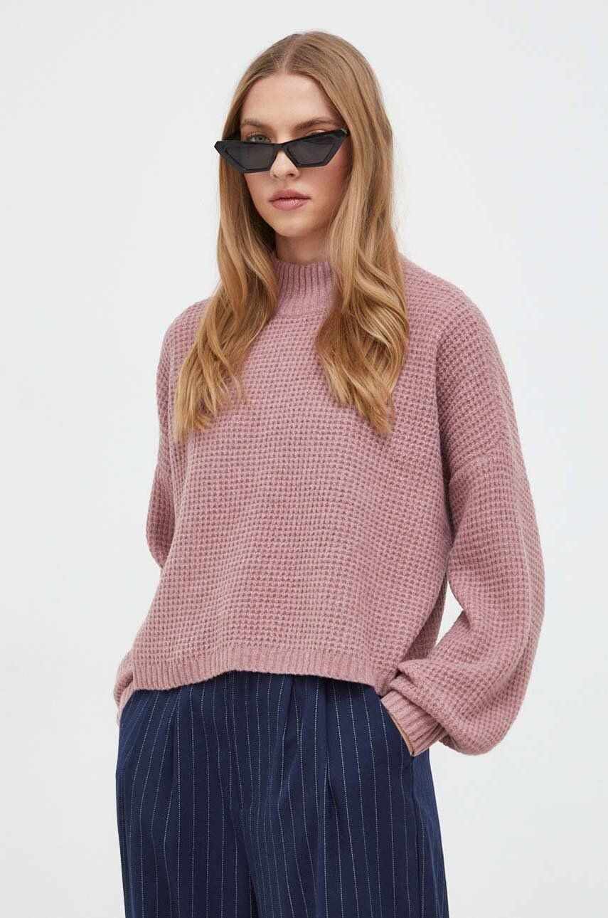 Hollister Co. pulover femei, culoarea roz, cu turtleneck