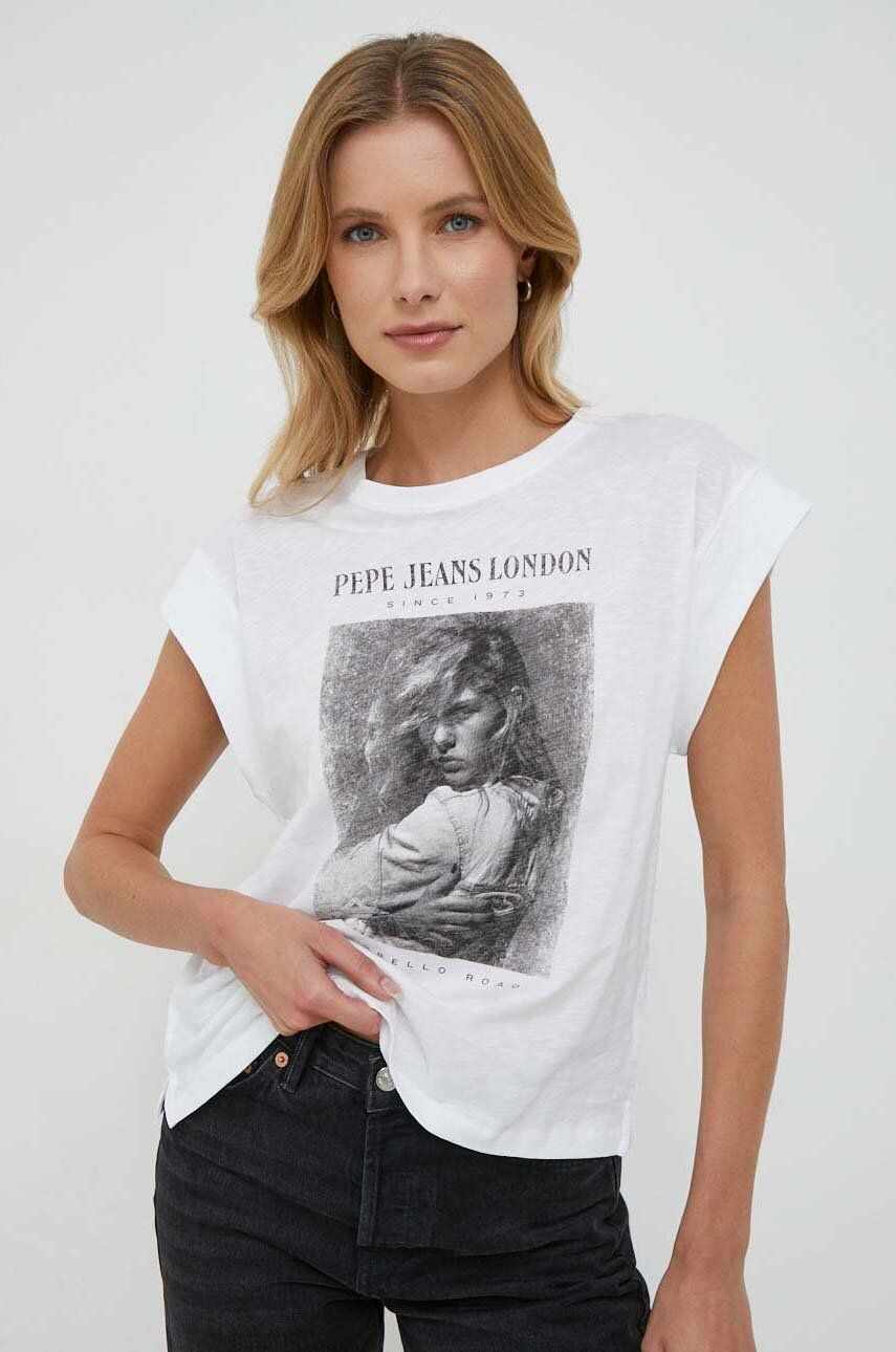 Pepe Jeans tricou din bumbac femei, culoarea alb