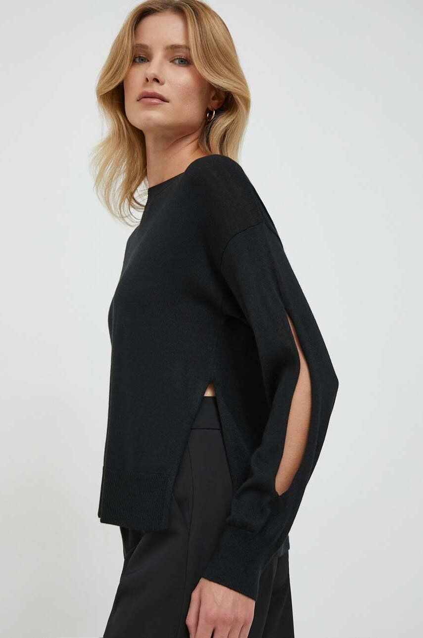 Sisley pulover de lana femei, culoarea negru, light