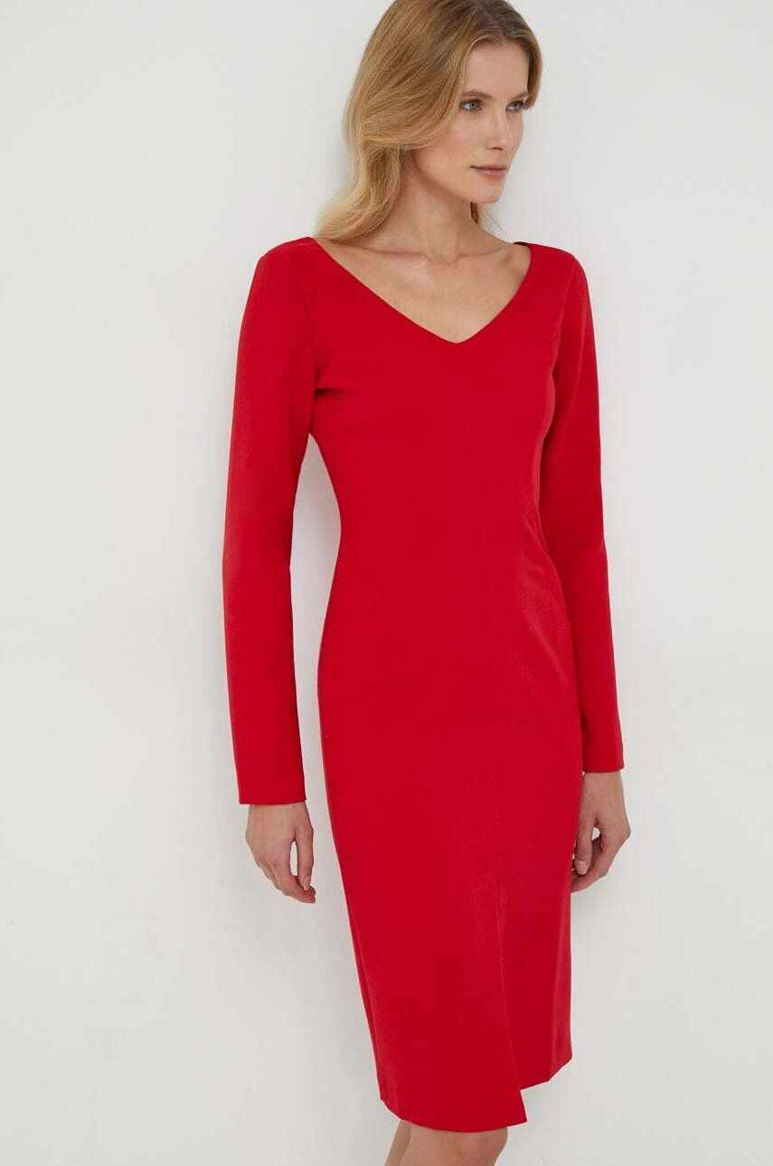 Sisley rochie culoarea rosu, midi, drept