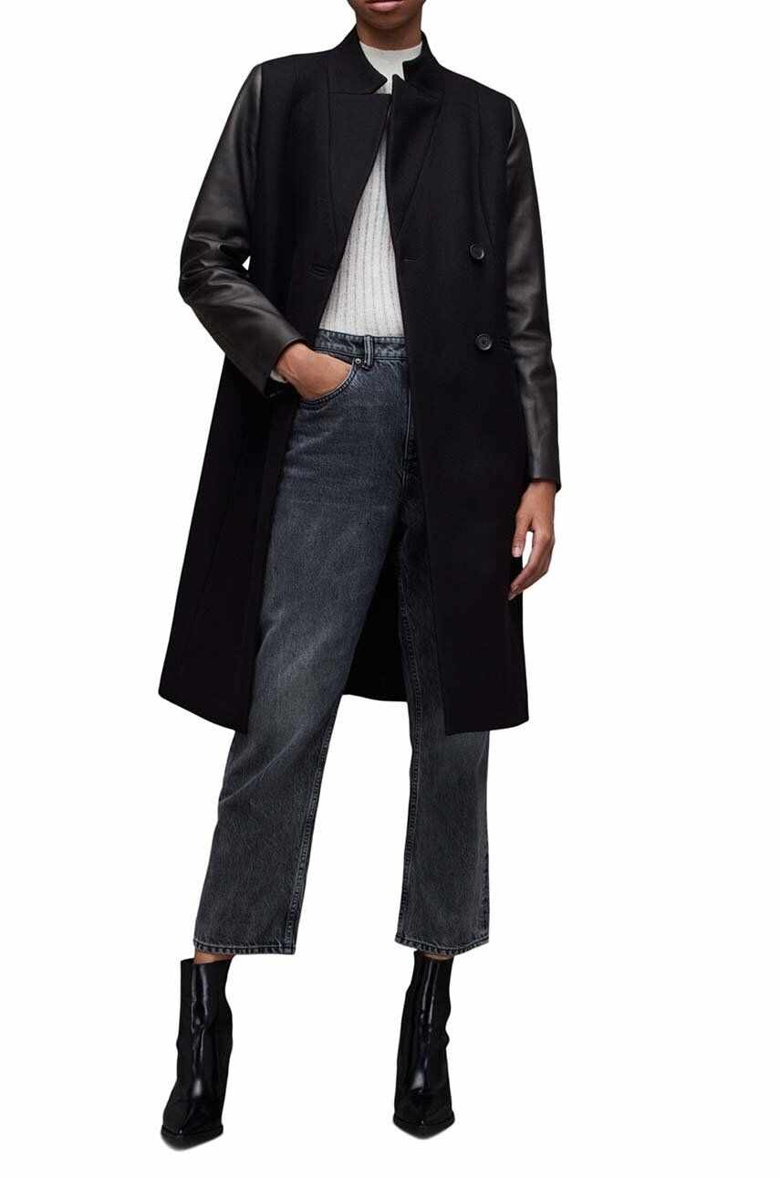 AllSaints palton de lana Sidney culoarea negru, de tranzitie