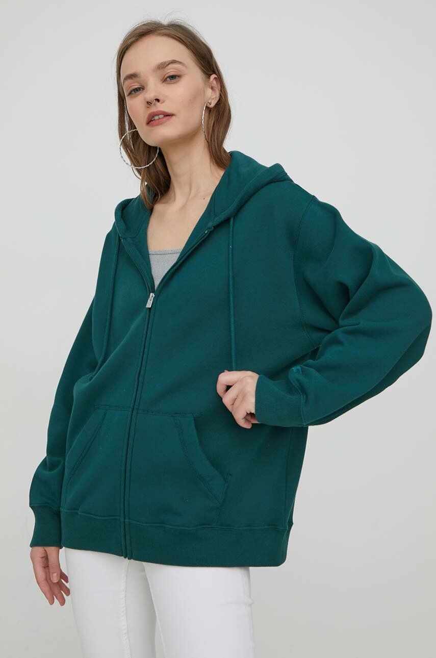 Hollister Co. bluza femei, culoarea verde, cu glugă, neted