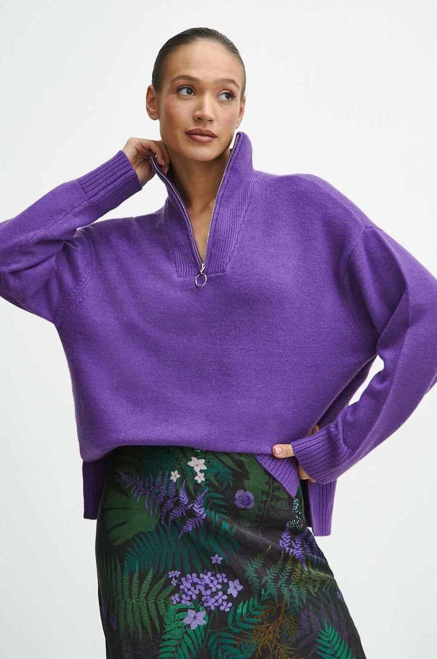 Medicine pulover femei, culoarea violet, cu guler