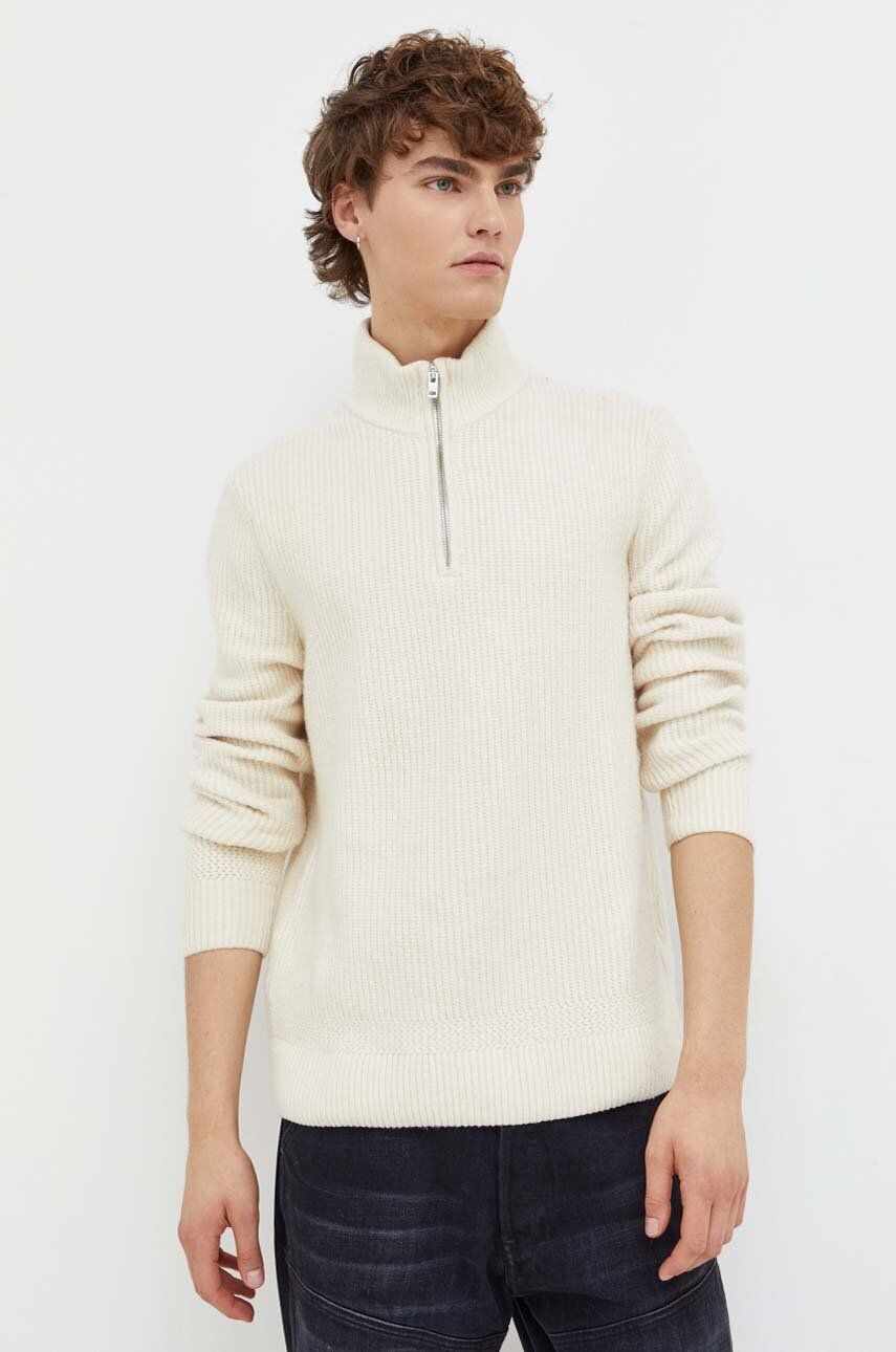 Abercrombie & Fitch pulover barbati, culoarea bej, cu turtleneck