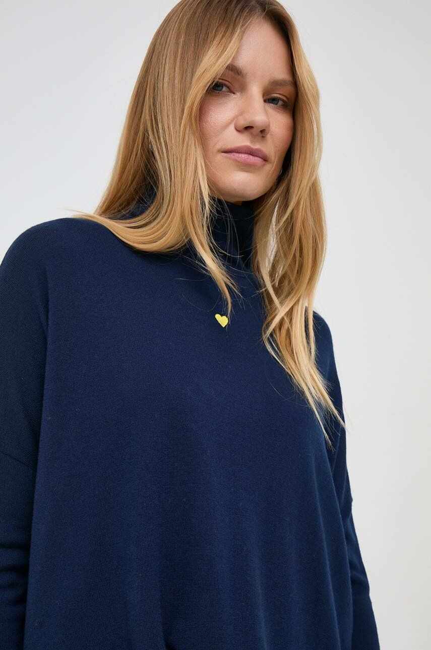 MAX&Co. pulover de lana femei, culoarea albastru marin, light, cu turtleneck