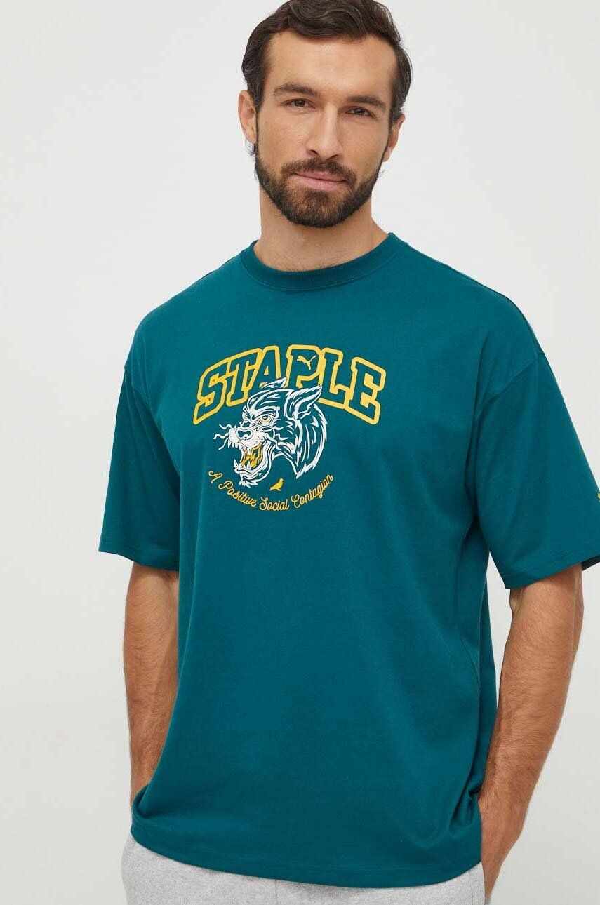 Puma tricou din bumbac PUMA X STAPLE barbati, culoarea verde, cu imprimeu