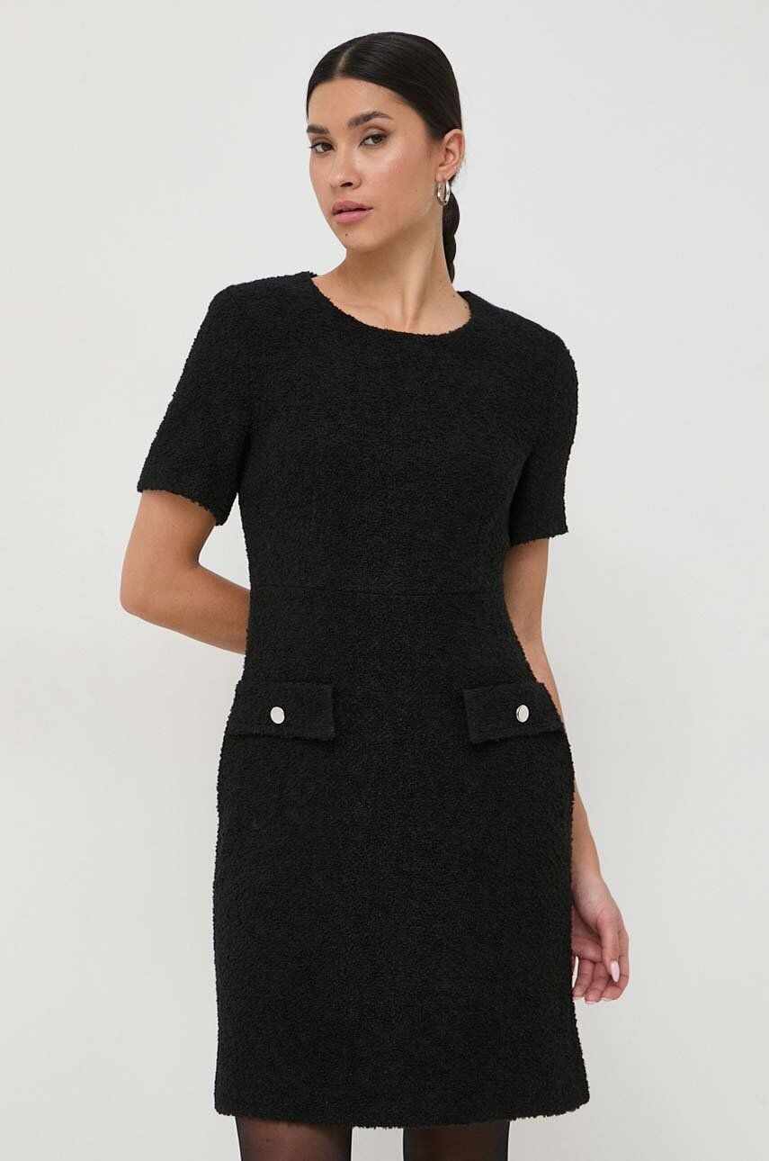 BOSS rochie din amestec de lana culoarea negru, mini, evazati