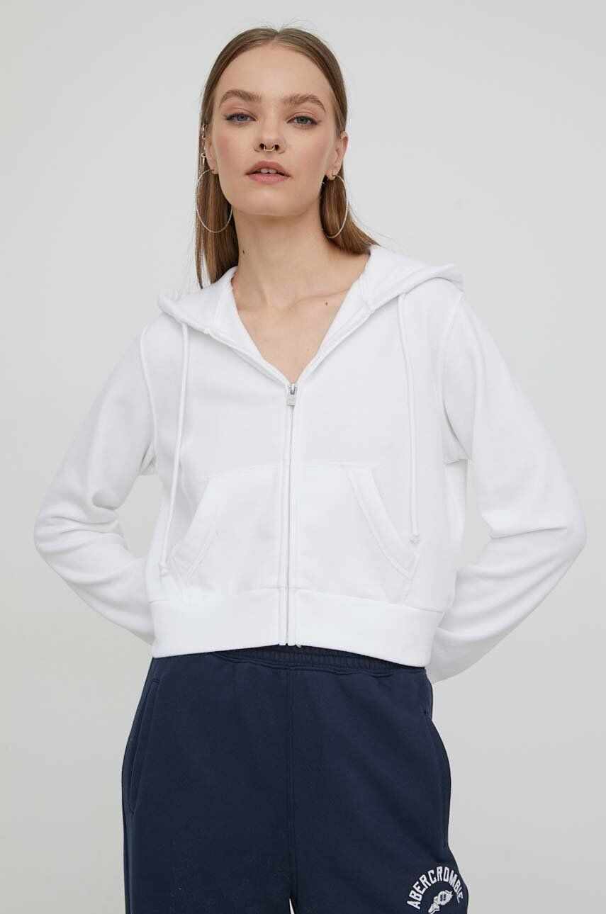 Hollister Co. bluza femei, culoarea alb, cu glugă, neted