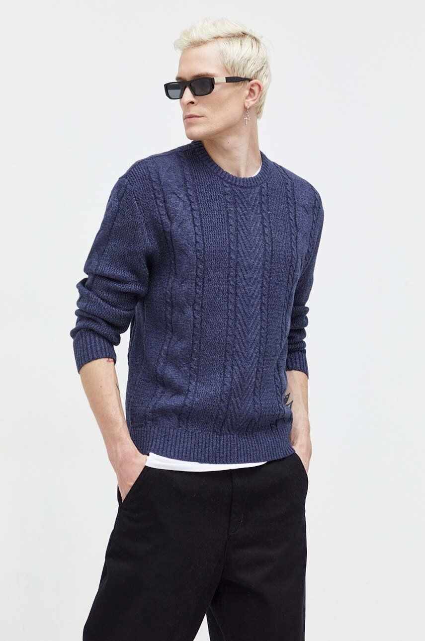 Hollister Co. pulover barbati, culoarea albastru marin
