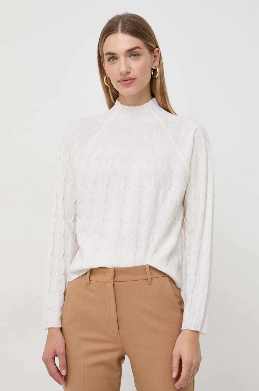 Marella pulover de lana femei, culoarea bej, light, cu turtleneck