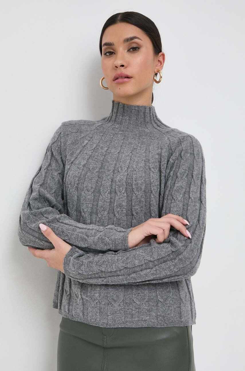 Marella pulover de lana femei, culoarea gri, light, cu turtleneck