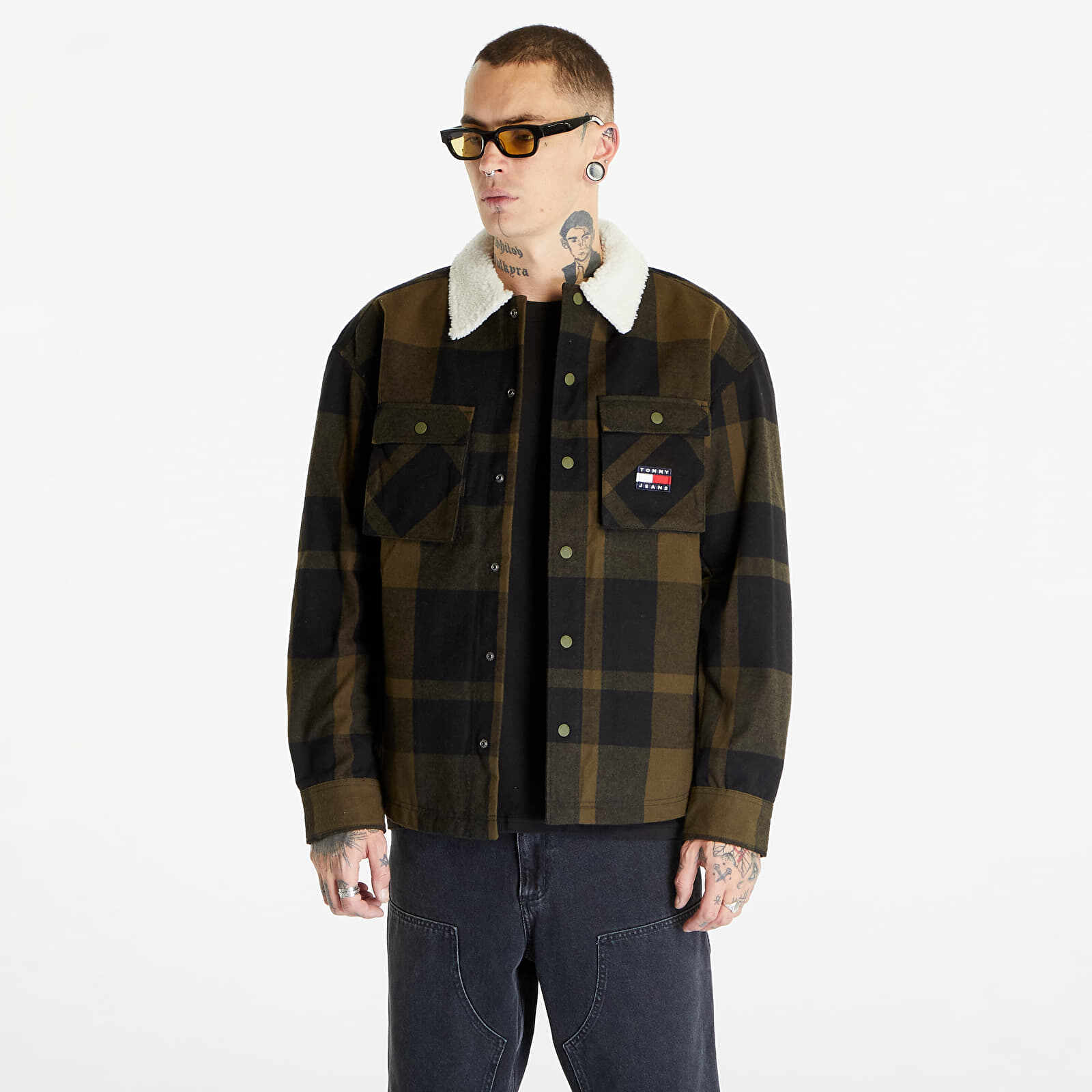 Tommy Jeans Check Sherpa Lin Overshirt Green