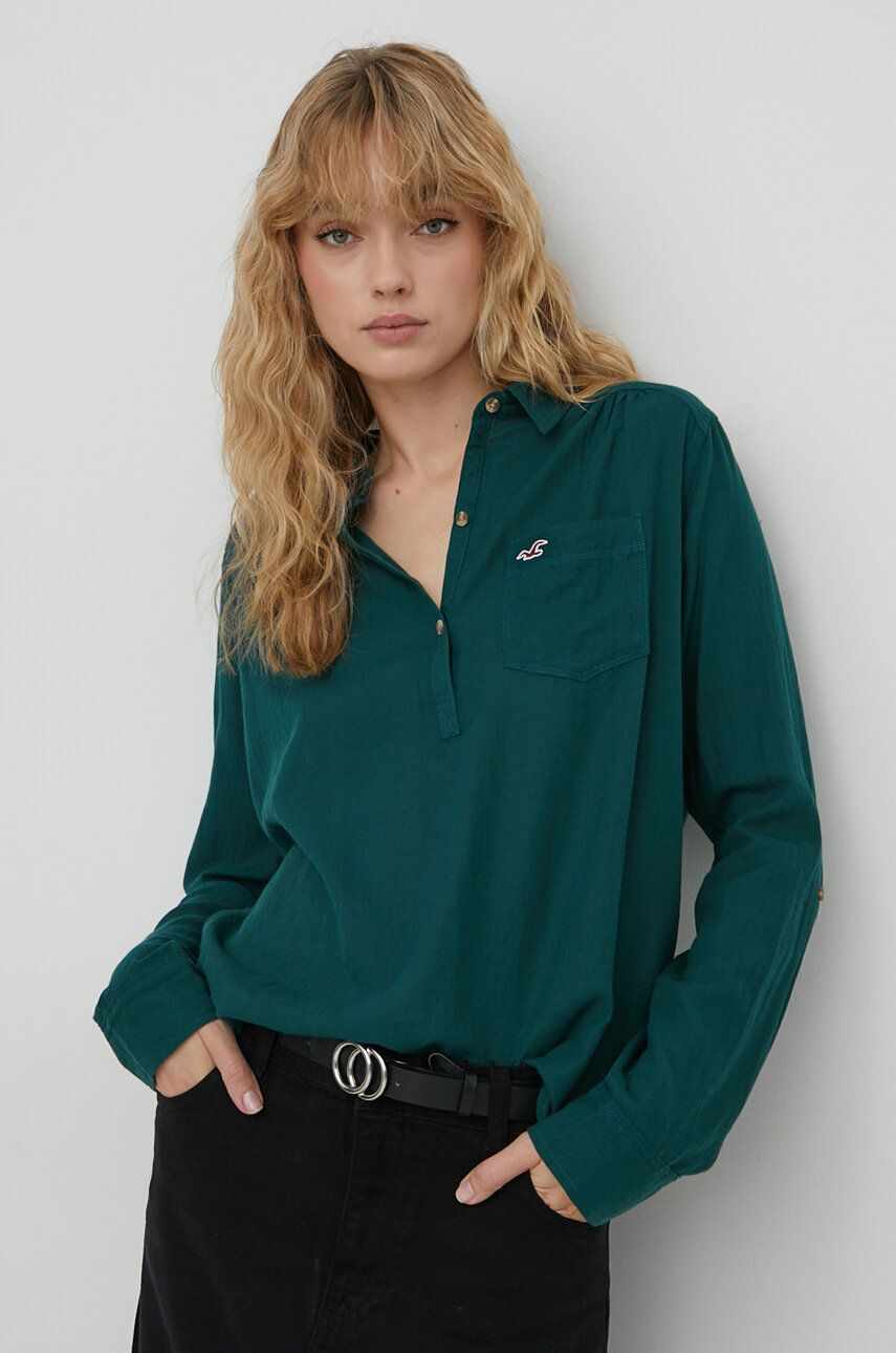 Hollister Co. bluza din bumbac femei, culoarea verde, neted